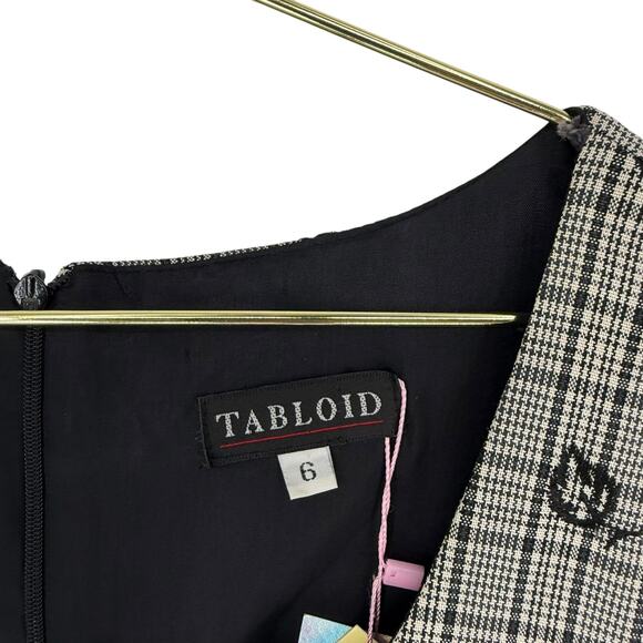 Vintage 1990s Tabloid Plaid Office Siren Square Neck Embroidered Mini Dress Sz 6 - Picture 8 of 10